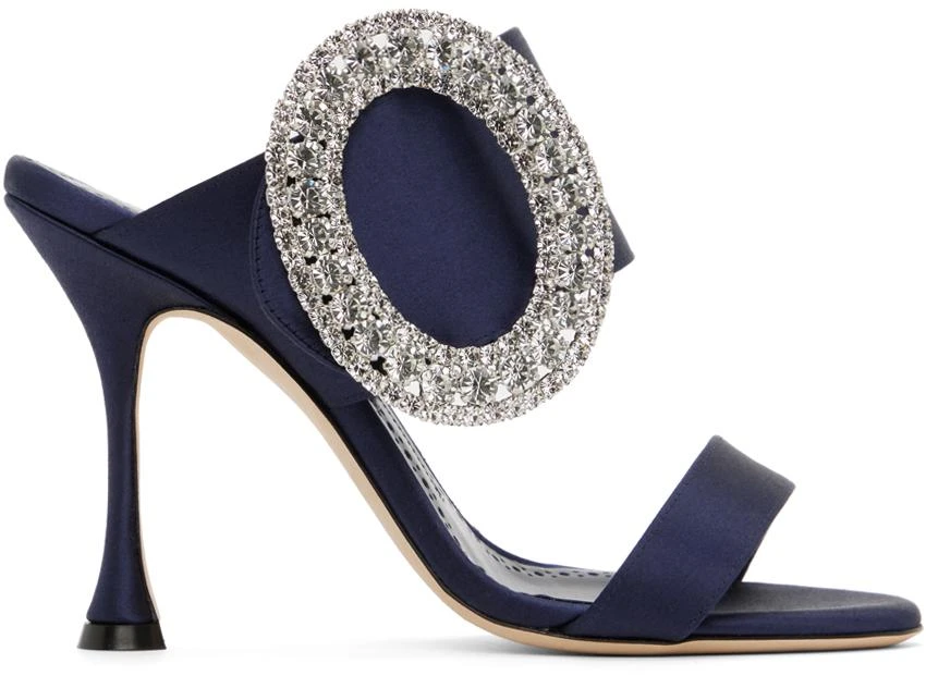 商品Manolo Blahnik|Navy Fibiona Heeled Sandals,价格¥3812,第1张图片