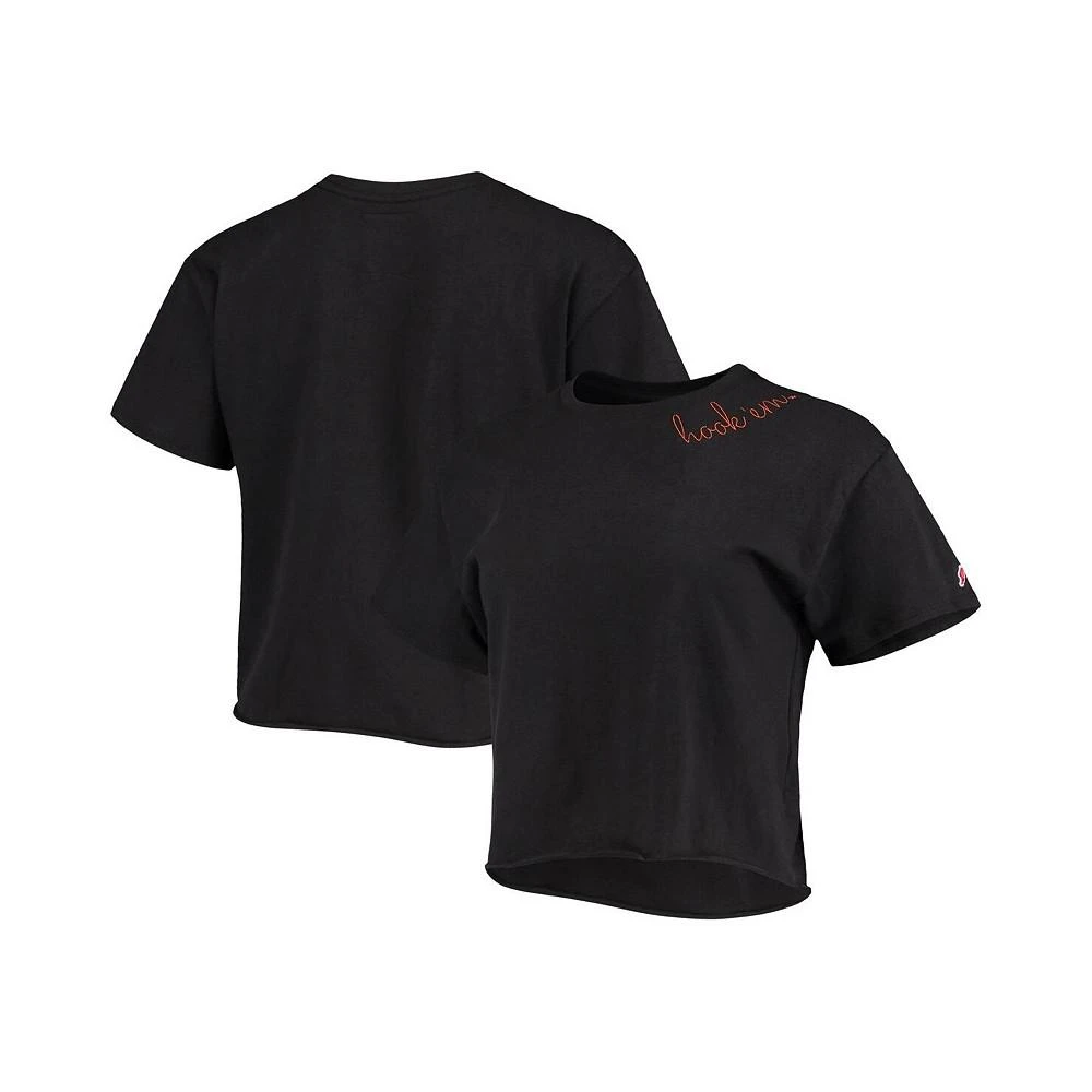 商品League Collegiate Wear|Women's Black Texas Longhorns Chain Stitch Clothesline Crop Top,价格¥99,第1张图片