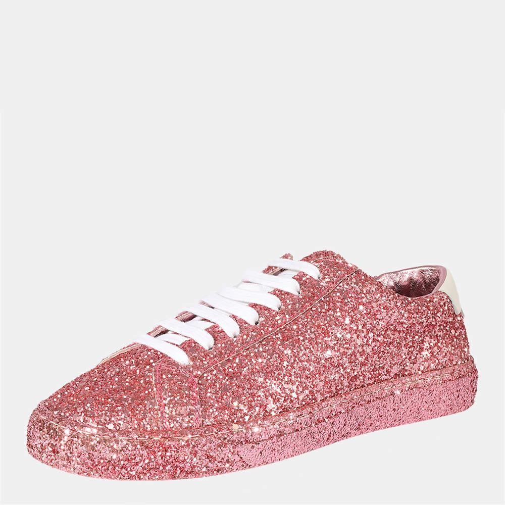 商品[二手商品] Yves Saint Laurent|Saint Laurent Glitter Pink Andy Low Top Sneaker EU 36.5,价格¥3373,第4张图片详细描述