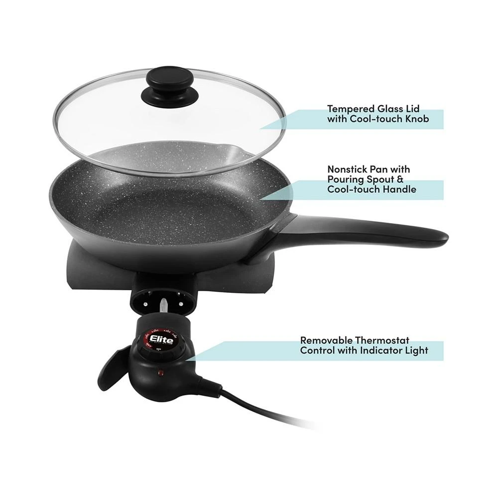 商品Elite Gourmet|2Qt Electric MarbleNonstick Skillet with Glass Lid, Easy-Pour Spout, Dishwasher Safe,价格¥463,第2张图片详细描述