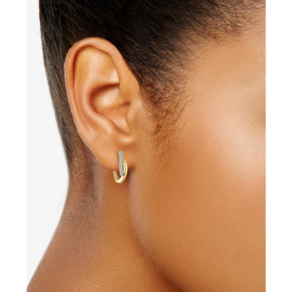 Diamond Bypass Small Hoop Earrings (1/10 ct. t.w.) in Sterling Silver & 14k Gold-Plate商品第2张图片规格展示