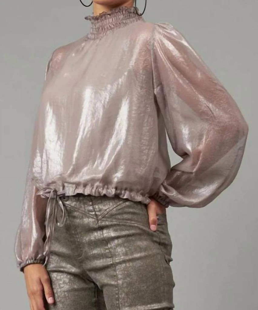 商品Lola & Sophie|Foiled Chiffon Smocked Turtleneck - T1837 in Taupe,价格¥1044,第1张图片
