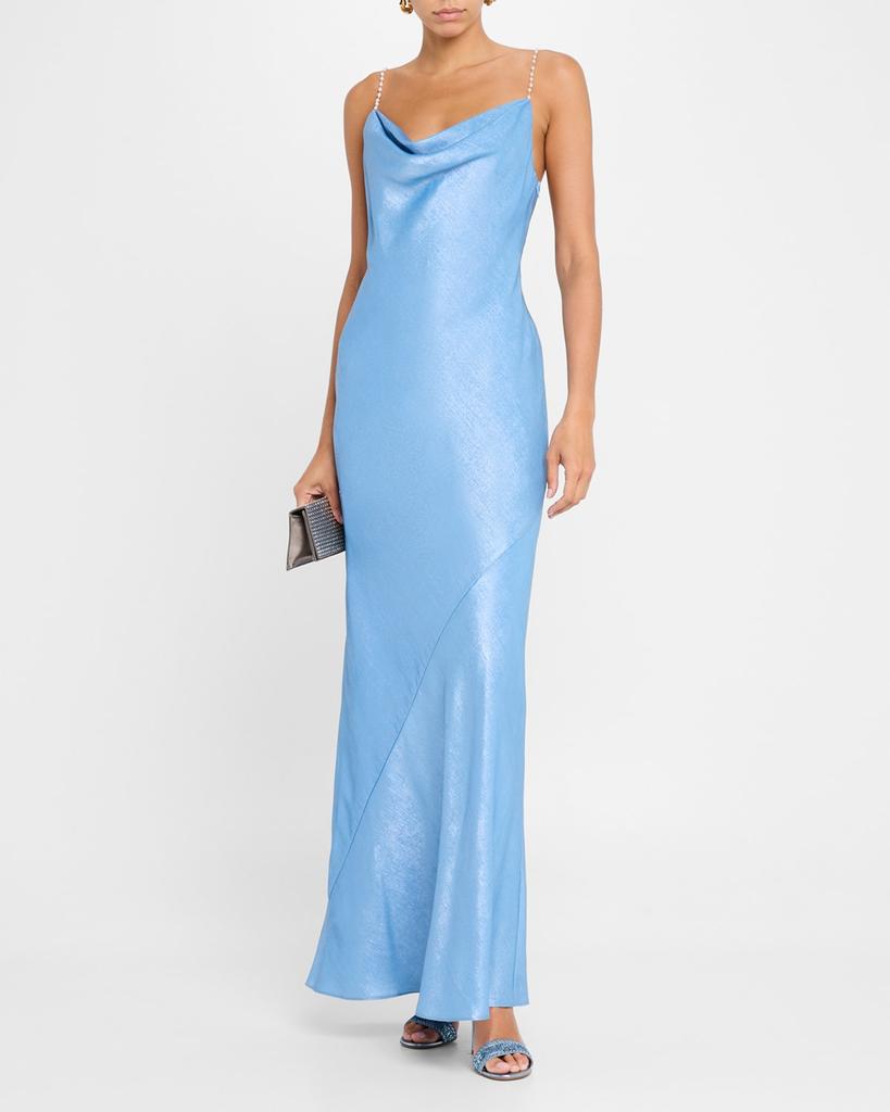 liv foster lola foil cowl-neck backless maxi dress Liv Foster Lola Foil Cowl-Neck Backless Maxi Dress