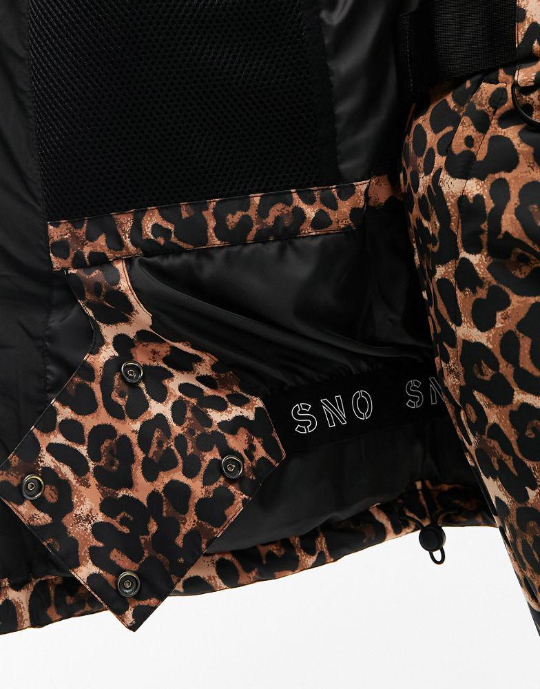 Topshop Sno funnel neck puffer ski jacket in leopard print商品第4张图片规格展示