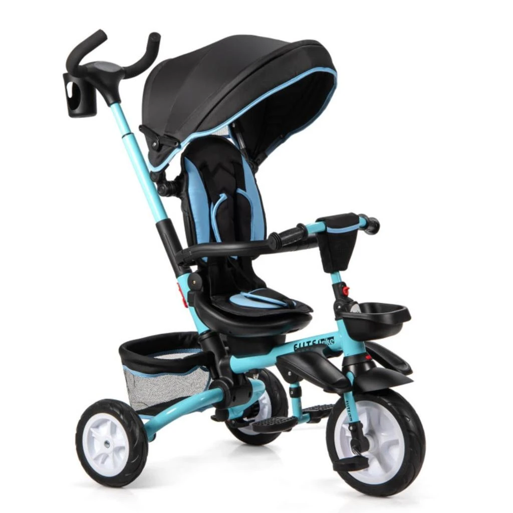 商品Hivvago|6-in-1 Detachable Kids Baby Stroller Tricycle with Canopy and Safety Harness-Blue,价格¥1055,第1张图片