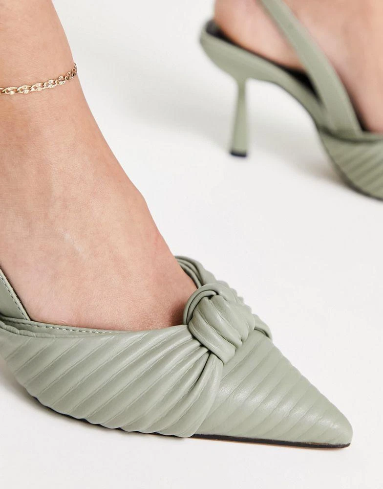商品ASOS|ASOS DESIGN Soraya 2 knotted slingback mid heeled shoes in sage green,价格¥303,第3张图片详细描述