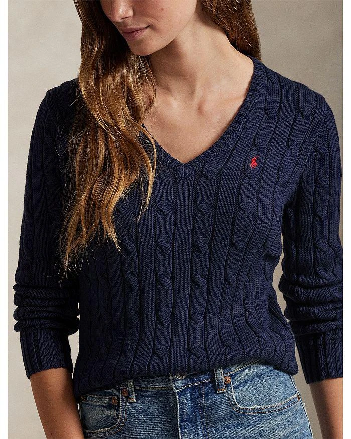 商品Ralph Lauren|Women's Cable Knit Cotton V Neck Sweater,价格¥1231,第3张图片详细描述
