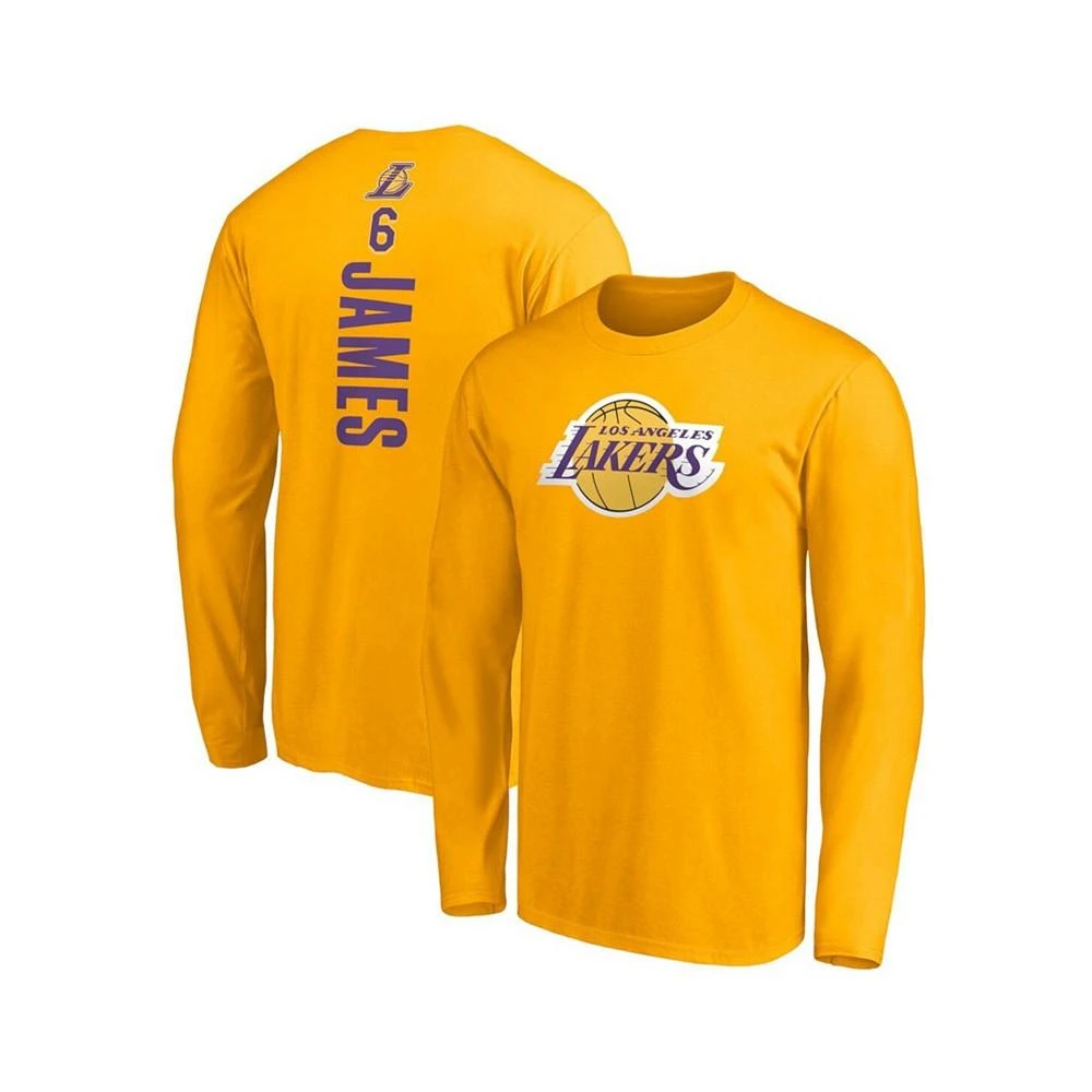 商品Fanatics|Men's LeBron James Gold Los Angeles Lakers Playmaker Name Number Long Sleeve T-shirt,价格¥279,第1张图片