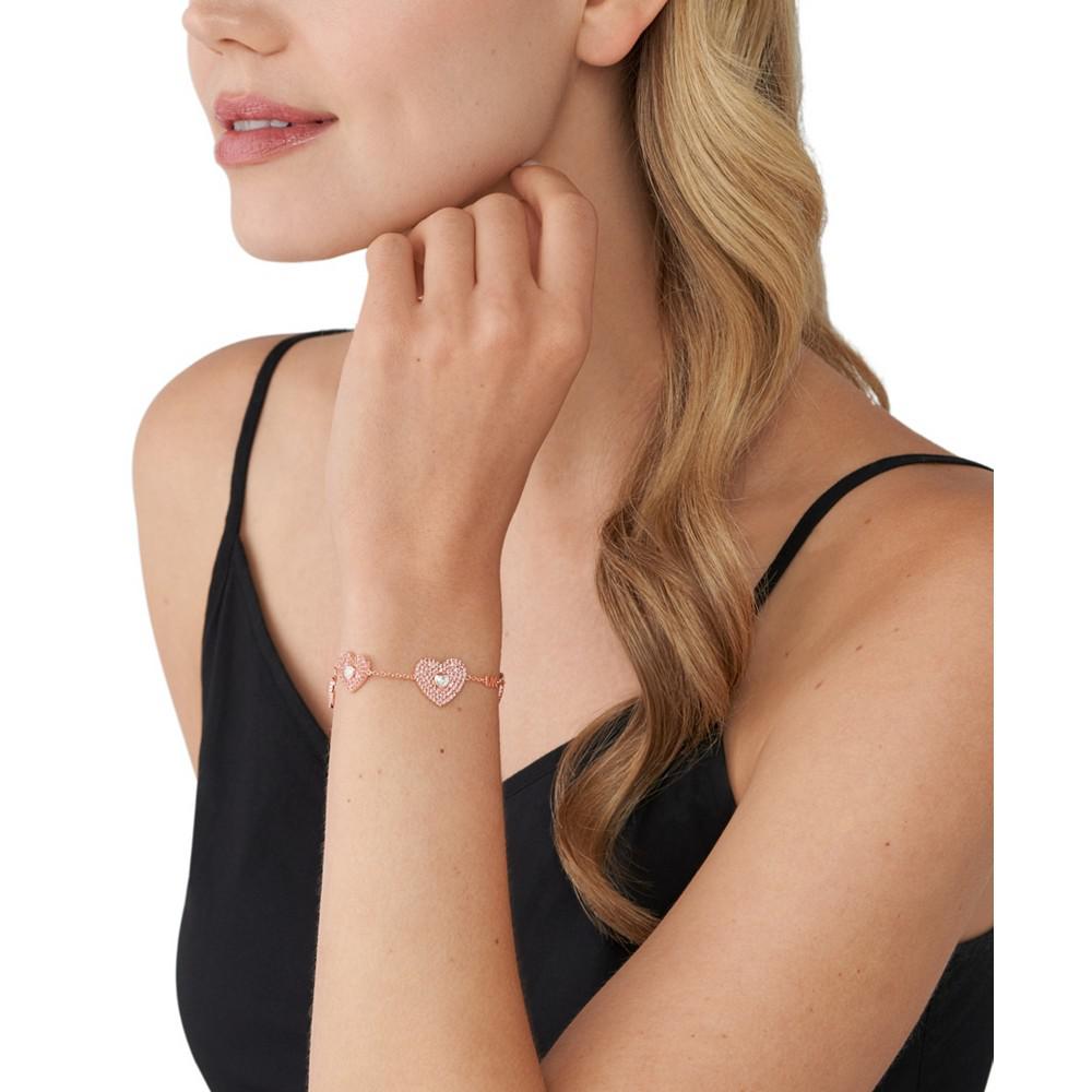 14K Rose Gold-Plated Sterling Silver Pave Heart Line Bracelet商品第3张图片规格展示
