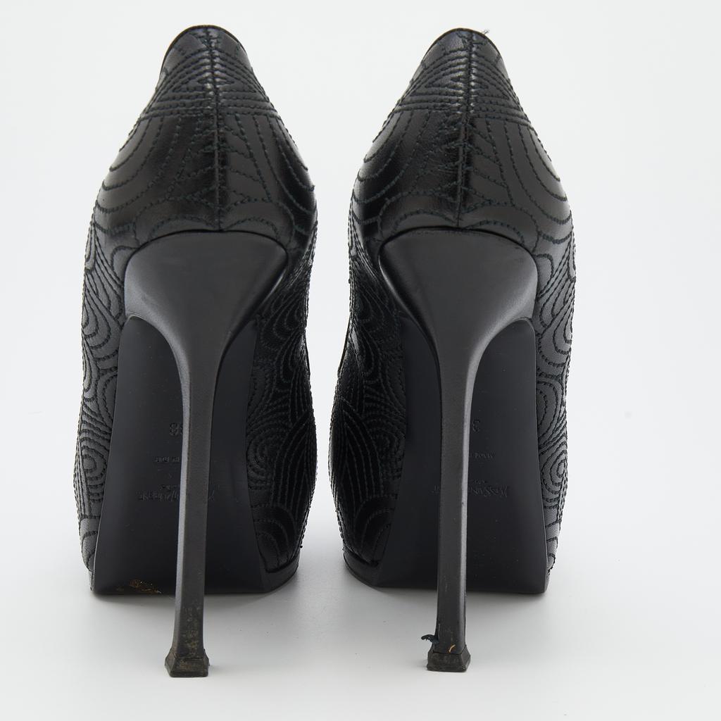 Yves Saint Laurent Black Leather Tribtoo Platform Pumps Size 38商品第5张图片规格展示