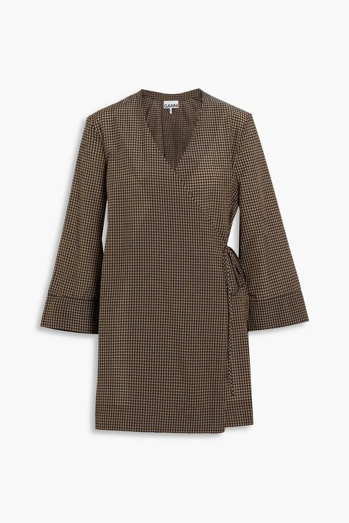 商品Ganni|Gingham seersucker mini wrap dress,价格¥829,第3张图片详细描述