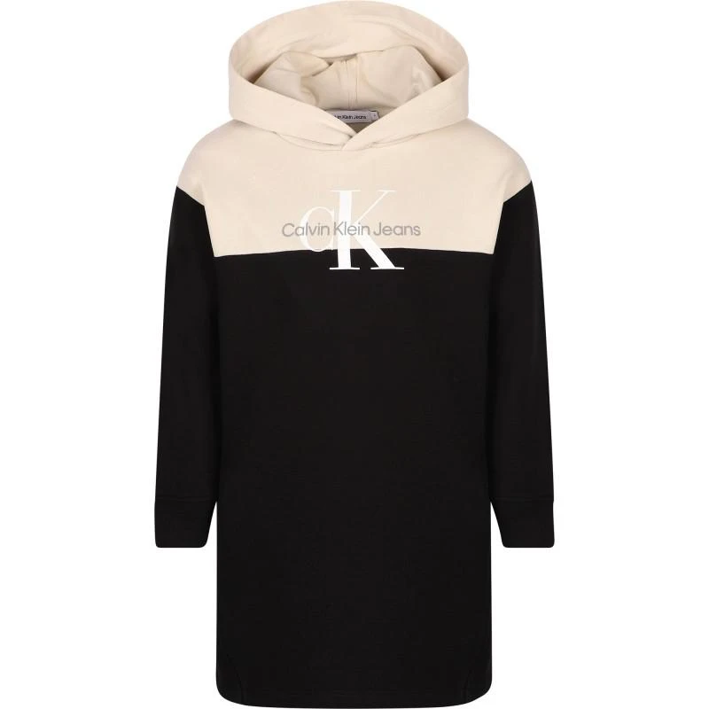 商品Calvin Klein|Color block logo hoodie dress in black and cream,价格¥864,第1张图片