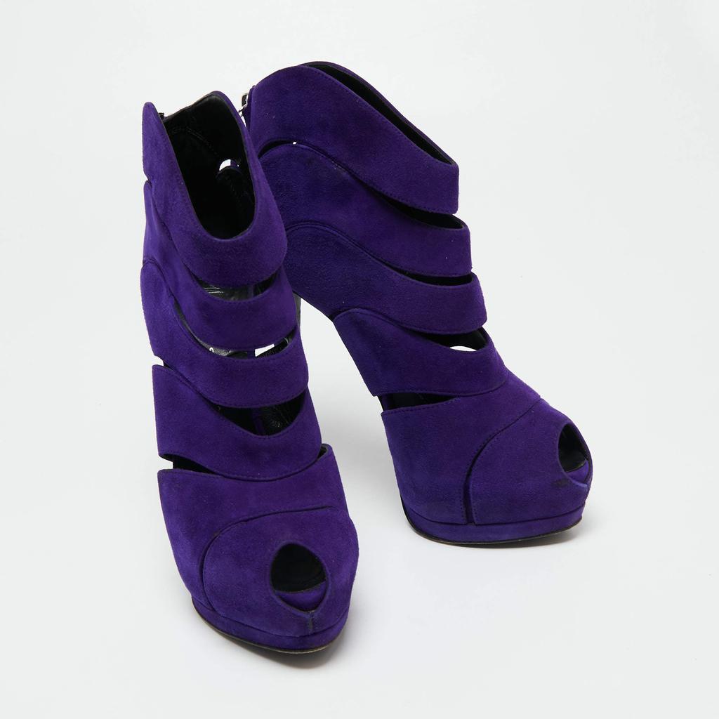 Giuseppe Zanotti Purple Suede Wave Cut Out Peep Toe Platform Booties Size 38商品第4张图片规格展示