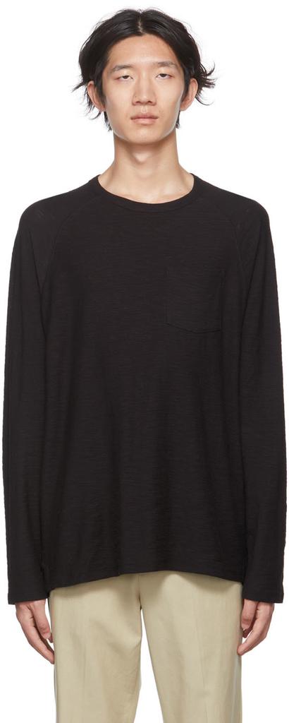 Black Pocket Long Sleeve T-Shirt商品第1张图片规格展示