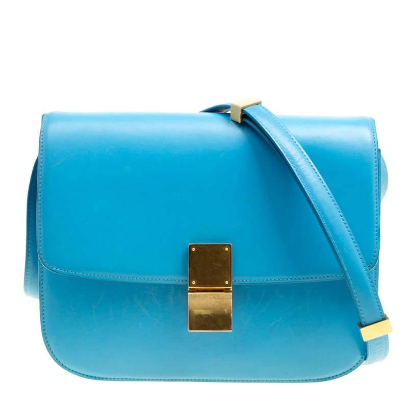 商品[二手商品] Celine|Celine Turquoise Leather Medium Classic Box Shoulder Bag,价格¥10644,第1张图片