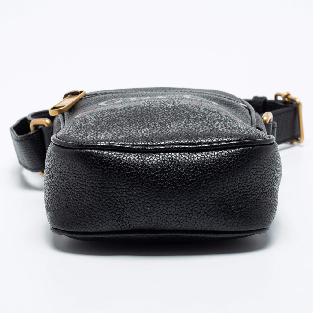 Gucci Black Leather Logo Print Messenger Bag商品第6张图片规格展示