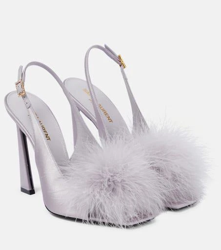 商品Yves Saint Laurent|Mae 110羽毛边饰露跟凉鞋,价格¥12426,第1张图片