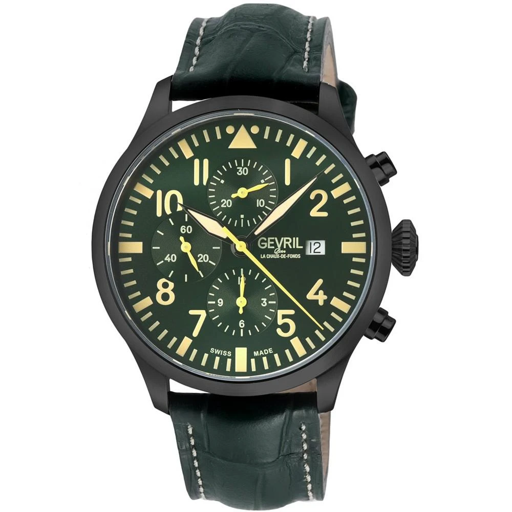 商品Gevril|Men's Vaughn Swiss Automatic Green Italian Leather Strap Watch,价格¥11063,第1张图片