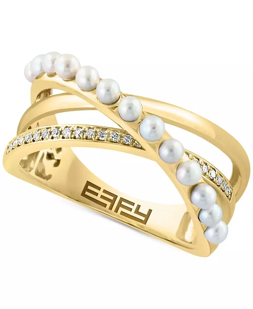 商品Effy|EFFY® Freshwater Pearl (2mm) & Diamond (1/10 ct. t.w.) Crossover Statement Ring in 14k Gold,价格¥4889,第1张图片