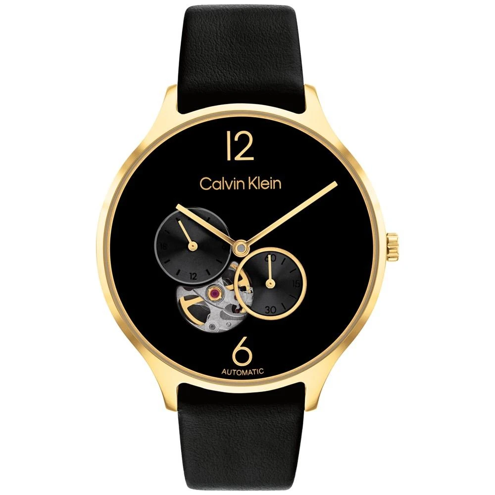 商品Calvin Klein|Men's Automatic Timeless Black Leather Strap Watch 38mm,价格¥1871,第1张图片