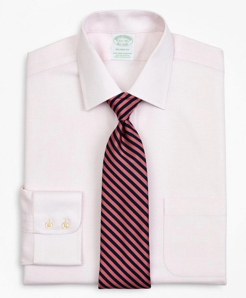 商品Brooks Brothers|Stretch Milano Slim-Fit Dress Shirt, Non-Iron Twill Ainsley Collar Micro-Check,价格¥576,第1张图片