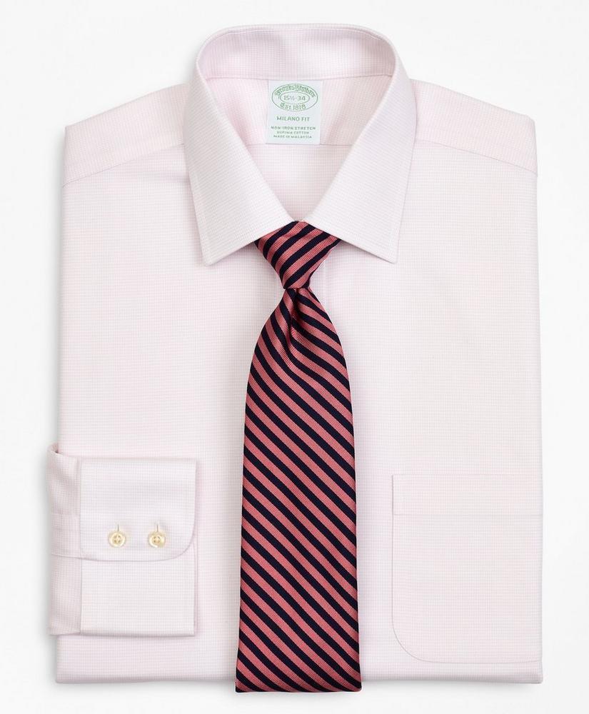 商品Brooks Brothers|Stretch Milano Slim-Fit Dress Shirt, Non-Iron Twill Ainsley Collar Micro-Check,价格¥525,第1张图片