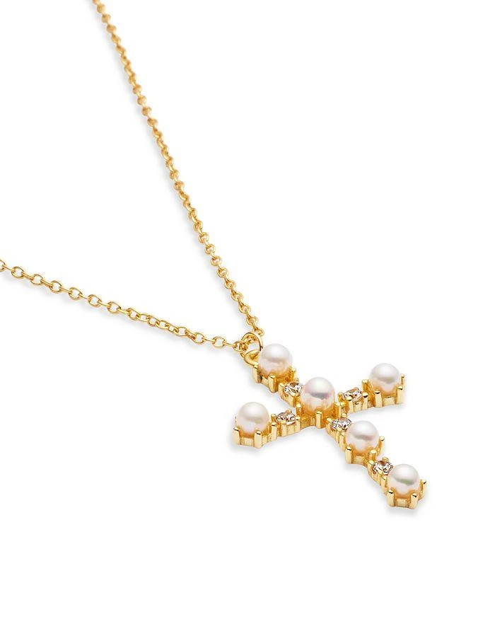 商品Argento Vivo|Cubic Zirconia & Freshwater Pearl Cross Pendant Necklace in 18K Gold Plated Sterling Silver, 16"-18"  ,价格¥590,第2张图片详细描述