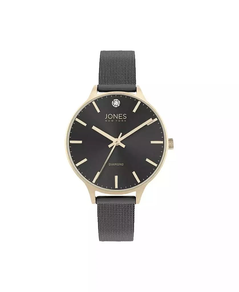 商品American Exchange|Women's Genuine Diamond Gold-Tone Accents Black Metal Strap Analog Watch 33.5mm,价格¥244,第1张图片