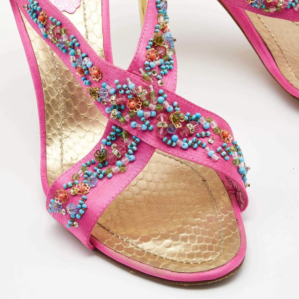 René Caovilla Pink Satin Embellished Criss Cross Ankle Strap Sandals Size 38.5 商品