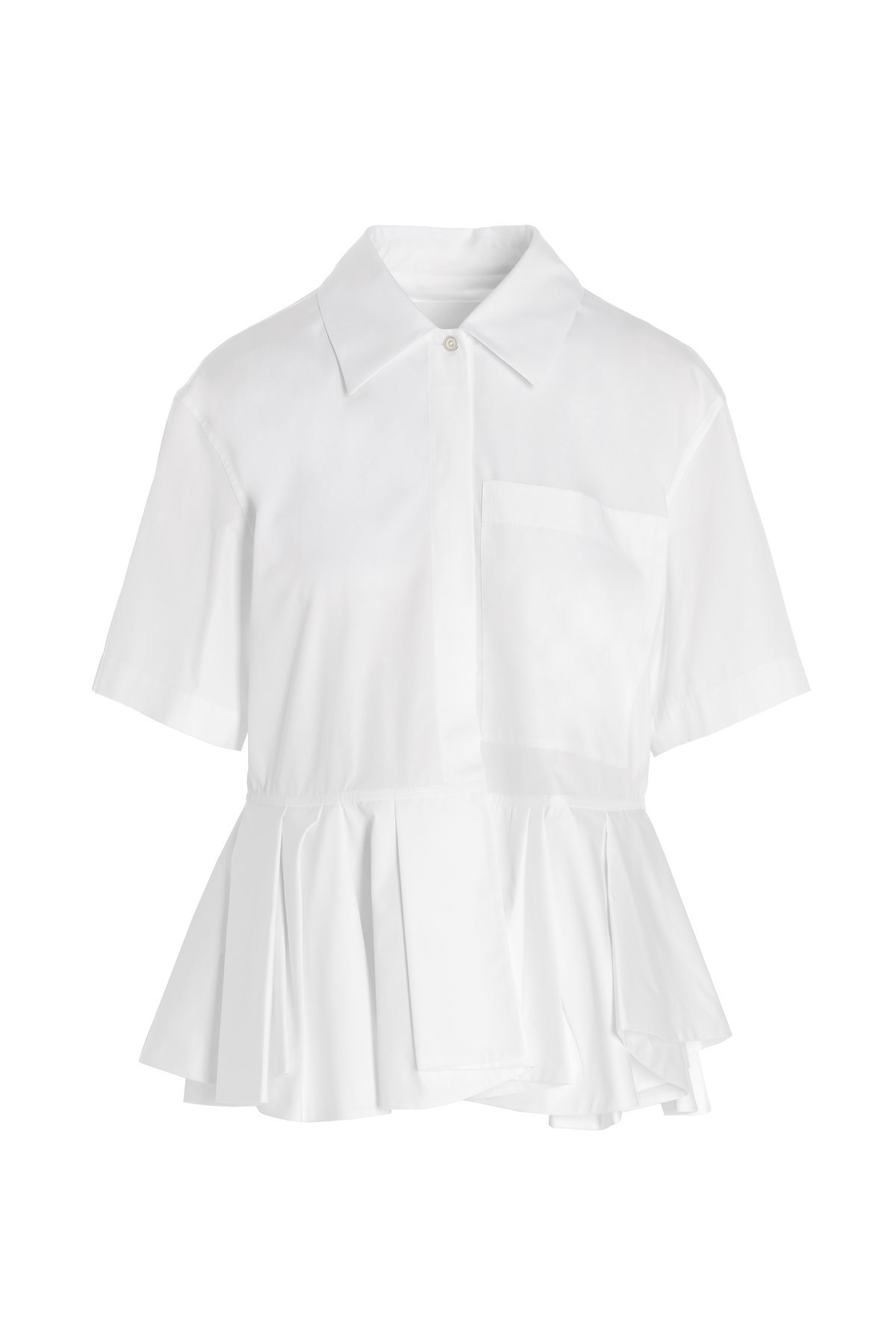 JIL SANDER 女士白色棉质荷叶下摆短袖衬衫 JSPU601755-WU245200-100商品第1张图片规格展示