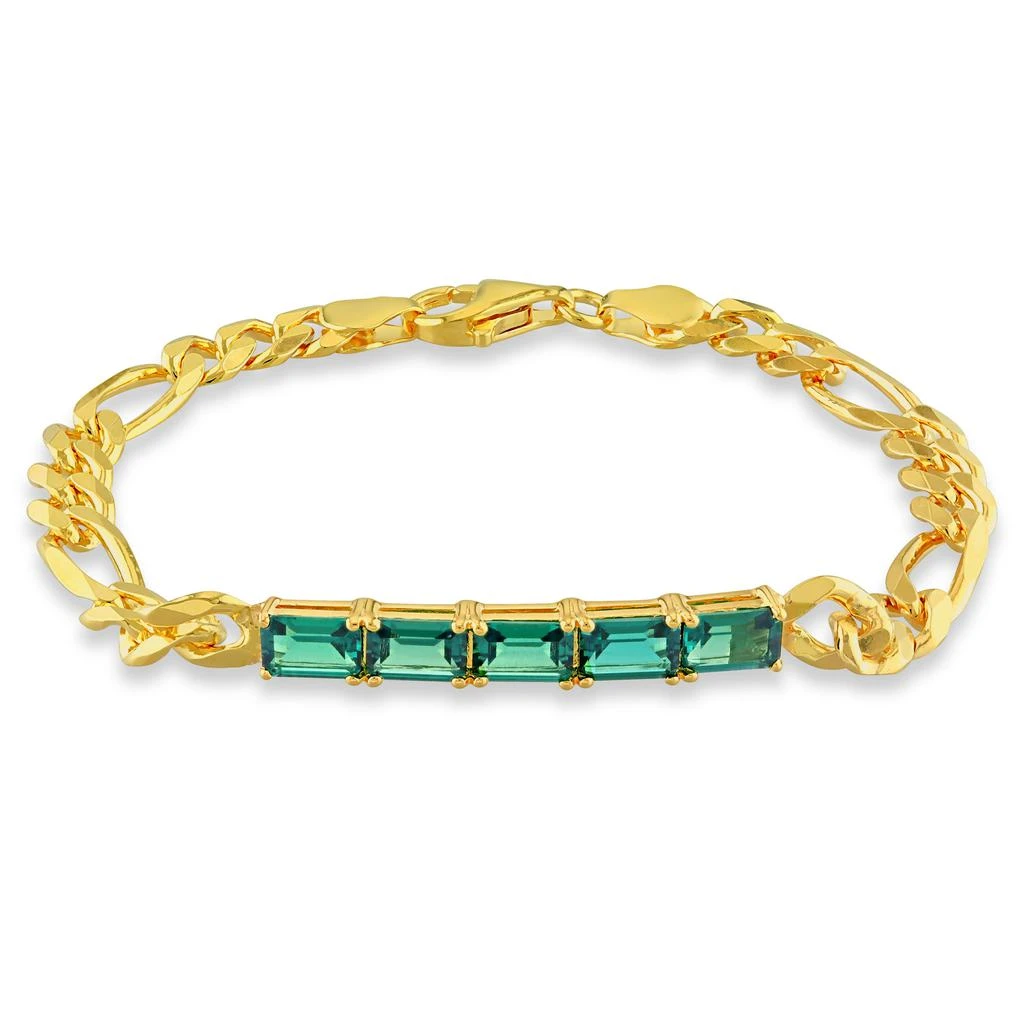 商品Mimi & Max|2 1/4 CT TGW Created Emerald Birthstone Link Bracelet in Yellow Plated Sterling Silver,价格¥763,第1张图片