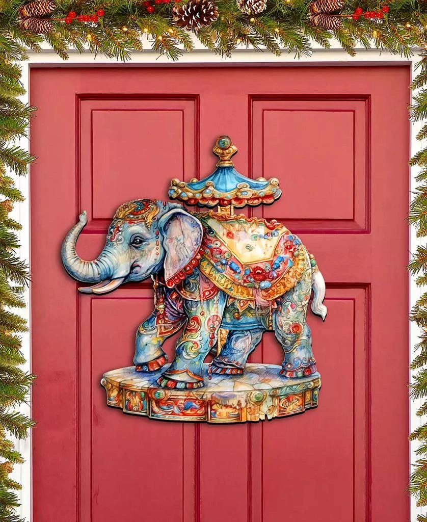 商品Designocracy|Carousel Elephant Christmas Door Decor Wooden Wall Decor G. DeBrekht,价格¥763,第2张图片详细描述