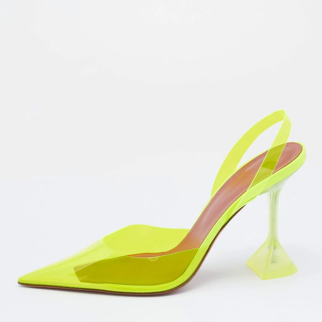 商品Amina Muaddi|Amina Muaddi Neon Yellow PVC Holli Glass Slingback Sandals Size 40,价格¥3677,第1张图片