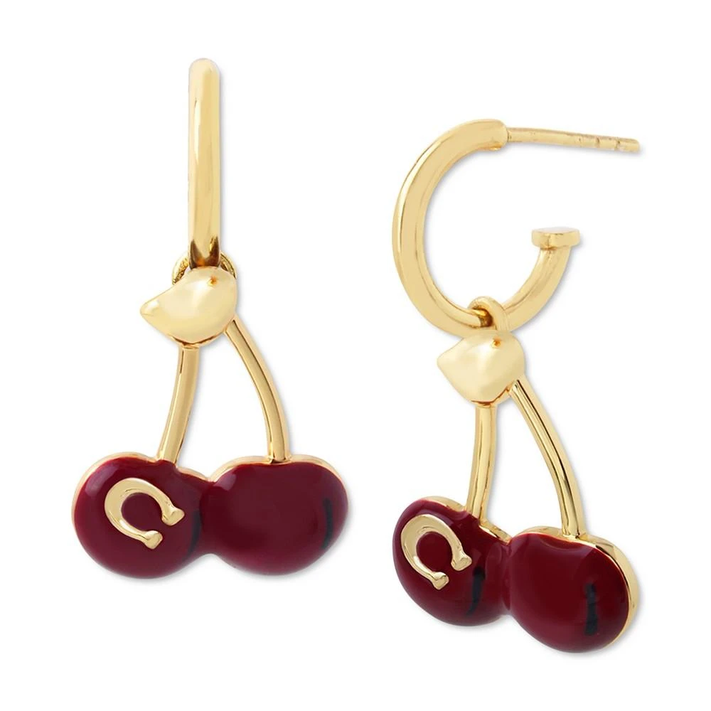 商品Coach|Gold-Tone Signature C Cherry Charm Huggie Hoop Earrings,价格¥342,第1张图片