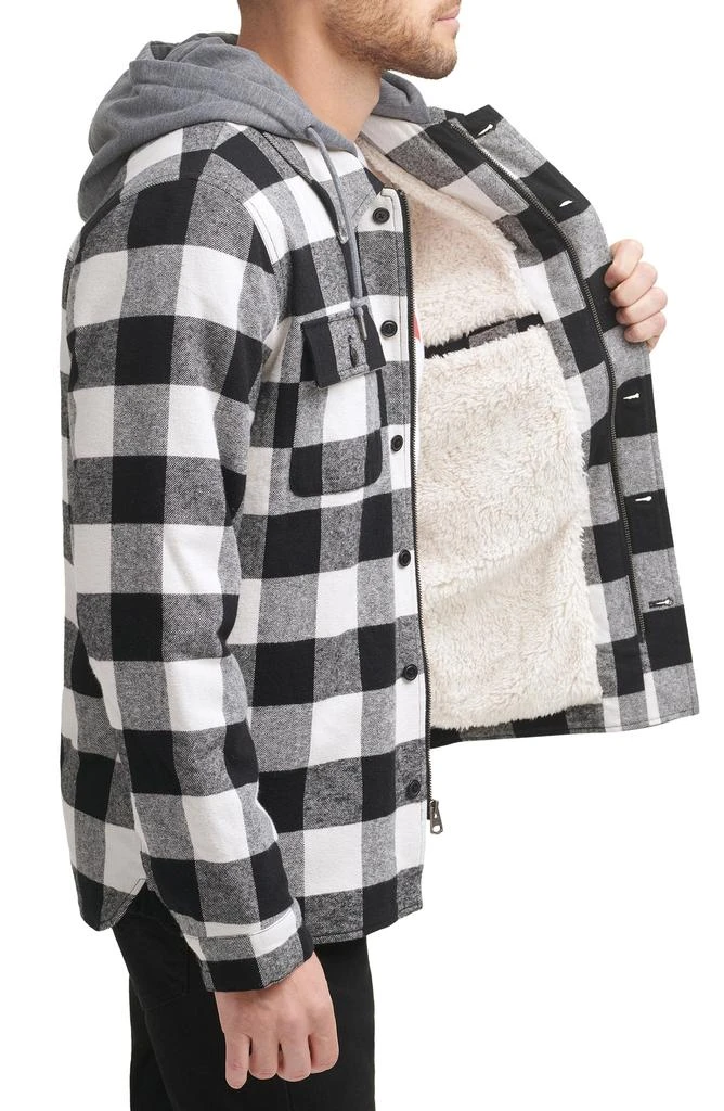 Plaid Faux Shearling Lined Jersey Hood Shirt Jacket 商品