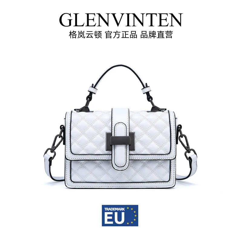 商品[国内直发] GLENVINTEN|格岚云顿头层牛皮真皮手提包2022新潮款时尚百搭质感菱格斜挎包包,价格¥284,第1张图片