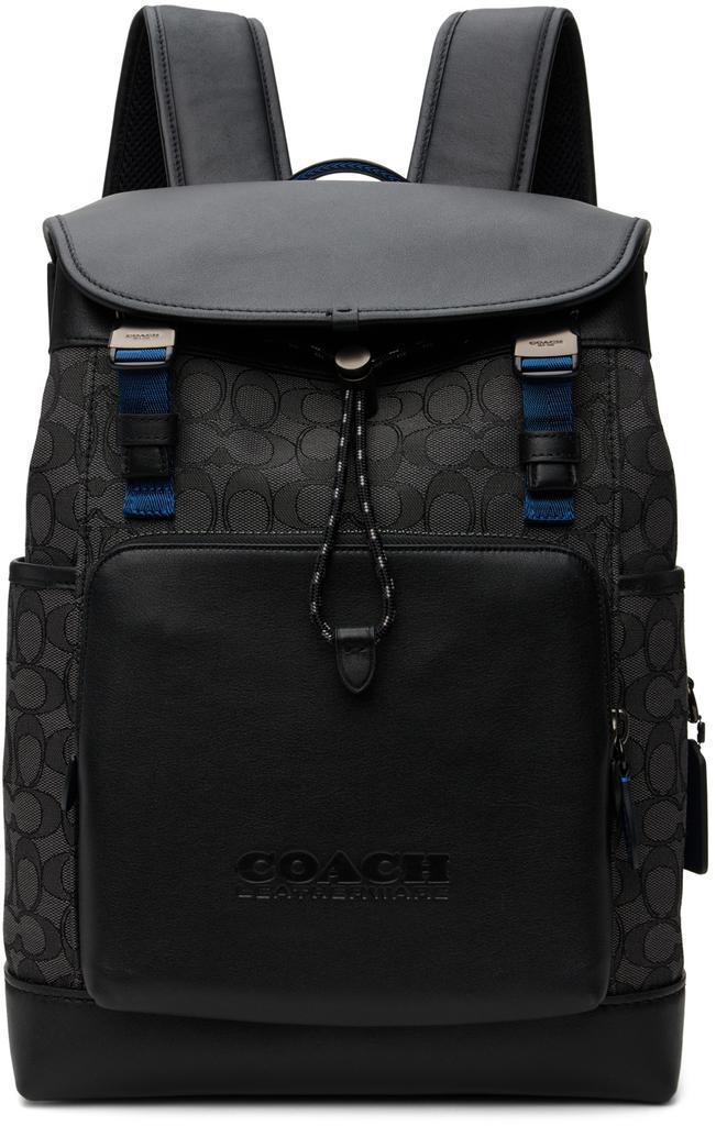 商品Coach|Black & Gray League Flap Backpack,价格¥4800,第1张图片