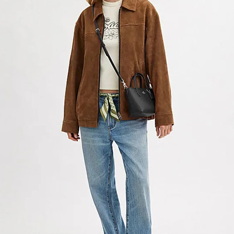 商品[国内直发] Coach|蔻驰 City 15 品牌徽标可调节可拆卸肩带 牛皮革 托特包Tote包购物袋单肩斜挎手提包 迷你 女款 黑色,价格¥1424,第5张图片详细描述