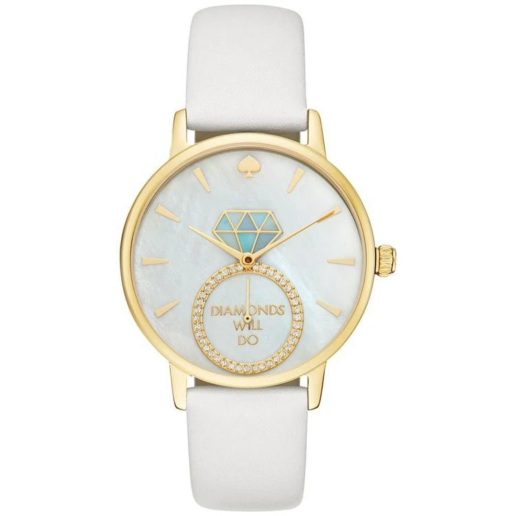 商品Kate Spade|Women's Metro White Leather Strap Watch 34mm KSW1317,价格¥1263,第1张图片