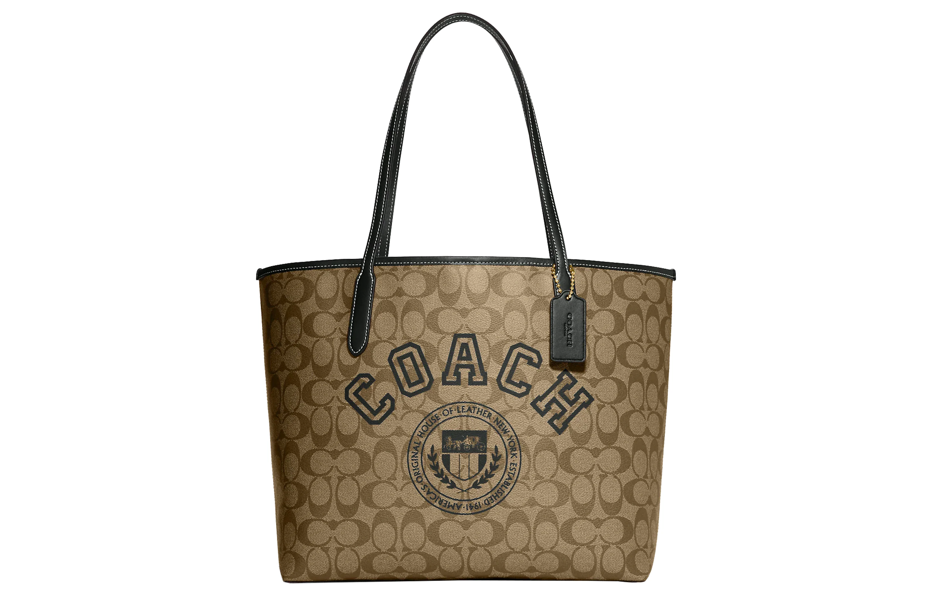 商品[国内直发] Coach|蔻驰 City 33 经典老花满印标志性Logo压印吊饰搭扣开合 人造革 托特包Tote包购物袋单肩手提包 大号 女款 卡其色,价格¥1461,第1张图片