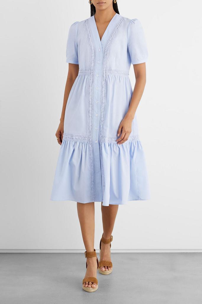 Emilia crochet-trimmed organic cotton-poplin midi dress商品第2张图片规格展示