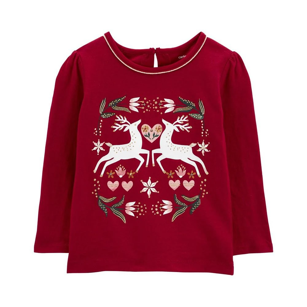 商品Carter's|Toddler Girls Christmas Reindeer Jersey T-shirt,价格¥55,第1张图片