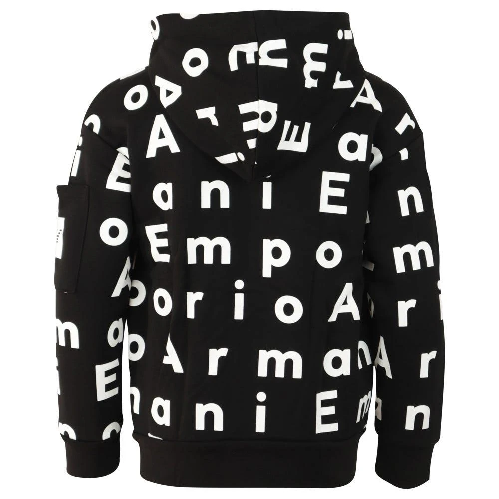 商品Emporio Armani|Black Repeat Abstract Logo Zip Up Hoodie,价格¥548,第4张图片详细描述