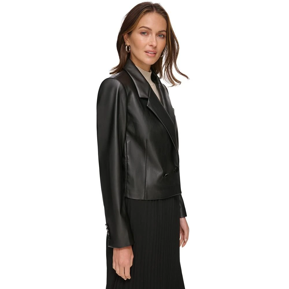 商品DKNY|Women's Cropped Double-Breasted Faux Leather Blazer,价格¥334,第3张图片详细描述