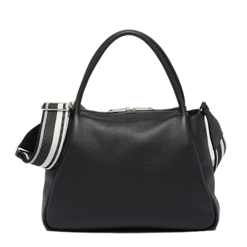PRADA/普拉达 22春夏新款 女士黑色皮革饰有三角徽标配织物肩带拉链开合单肩斜跨手提包1BC170_2DKV_F0002_V_3OO 商品