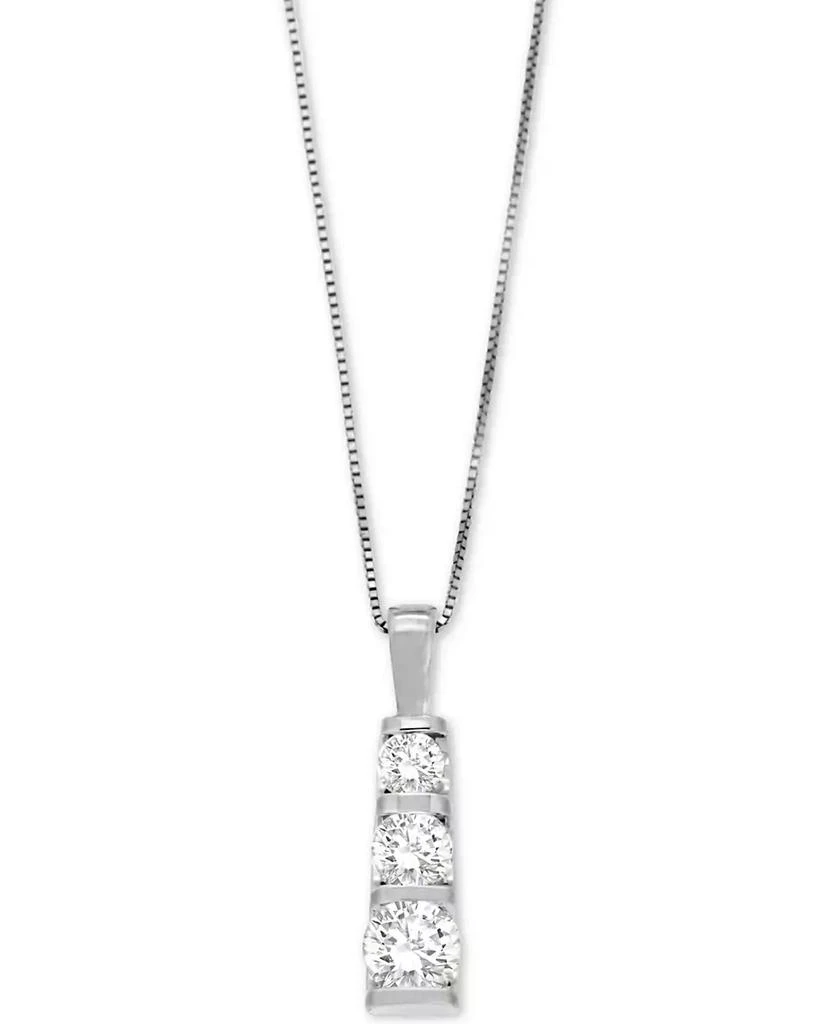 商品Macy's|Diamond Three-Stone Linear Pendant Necklace (3/4 ct. t.w.) in 14k White Gold or 14k Yellow Gold,价格¥34830,第1张图片