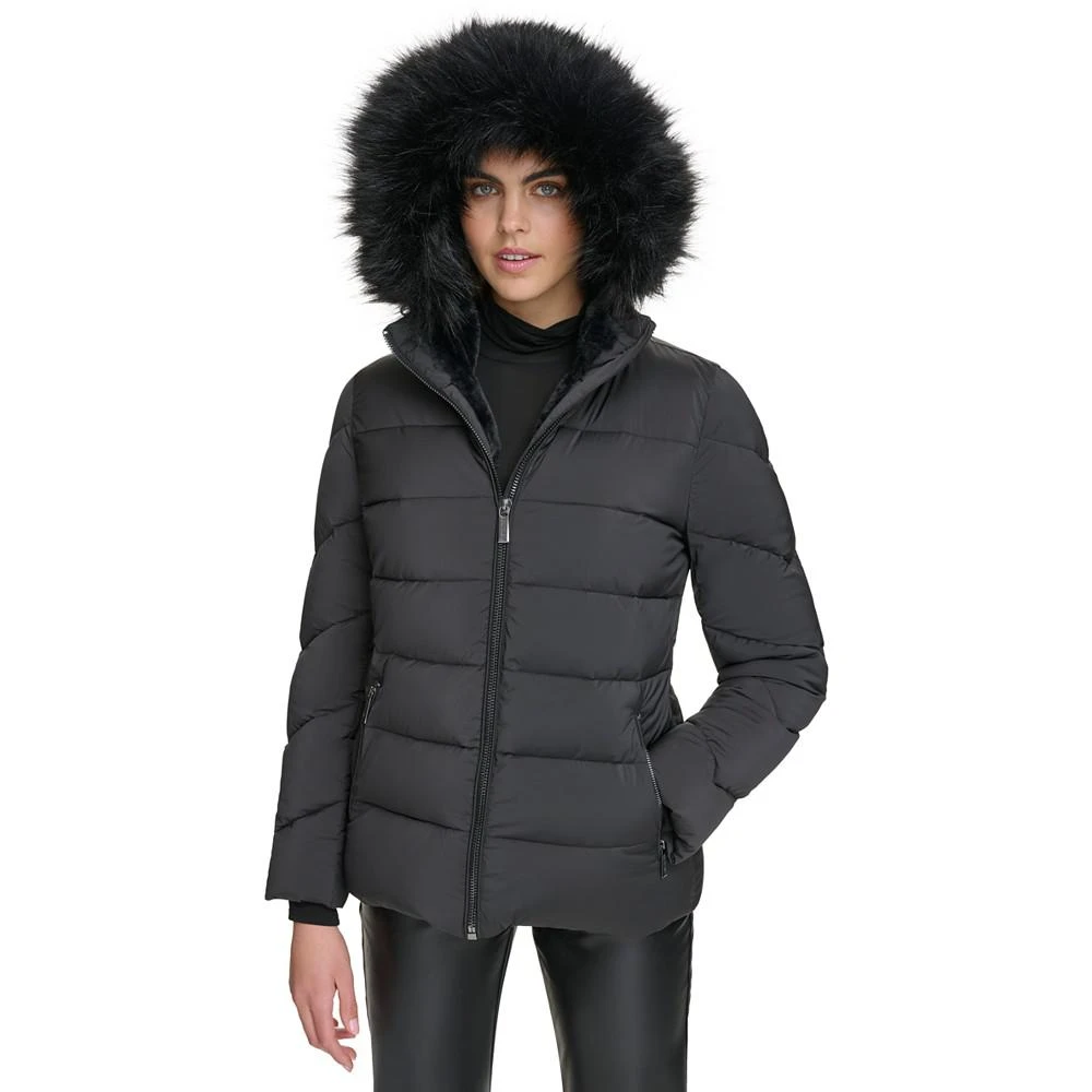 商品Calvin Klein|Women's Stretch Faux-Fur-Trim Hooded Puffer Coat,价格¥717,第5张图片详细描述