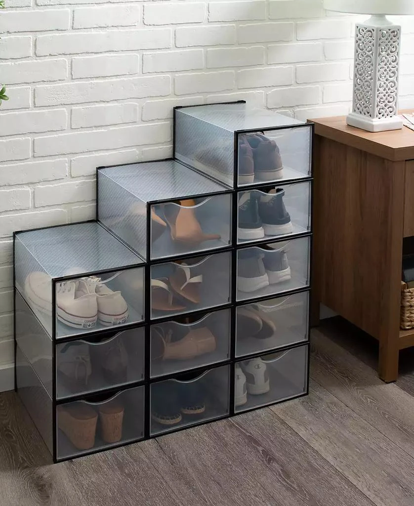 商品Simplify|Set of 12 Stackable Shoe Boxes in Black,价格¥514,第3张图片详细描述