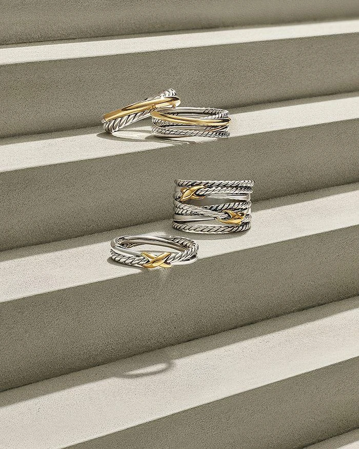 商品David Yurman|Petite X Ring in Sterling Silver with 18K Yellow Gold, 4mm,价格¥2232,第4张图片详细描述