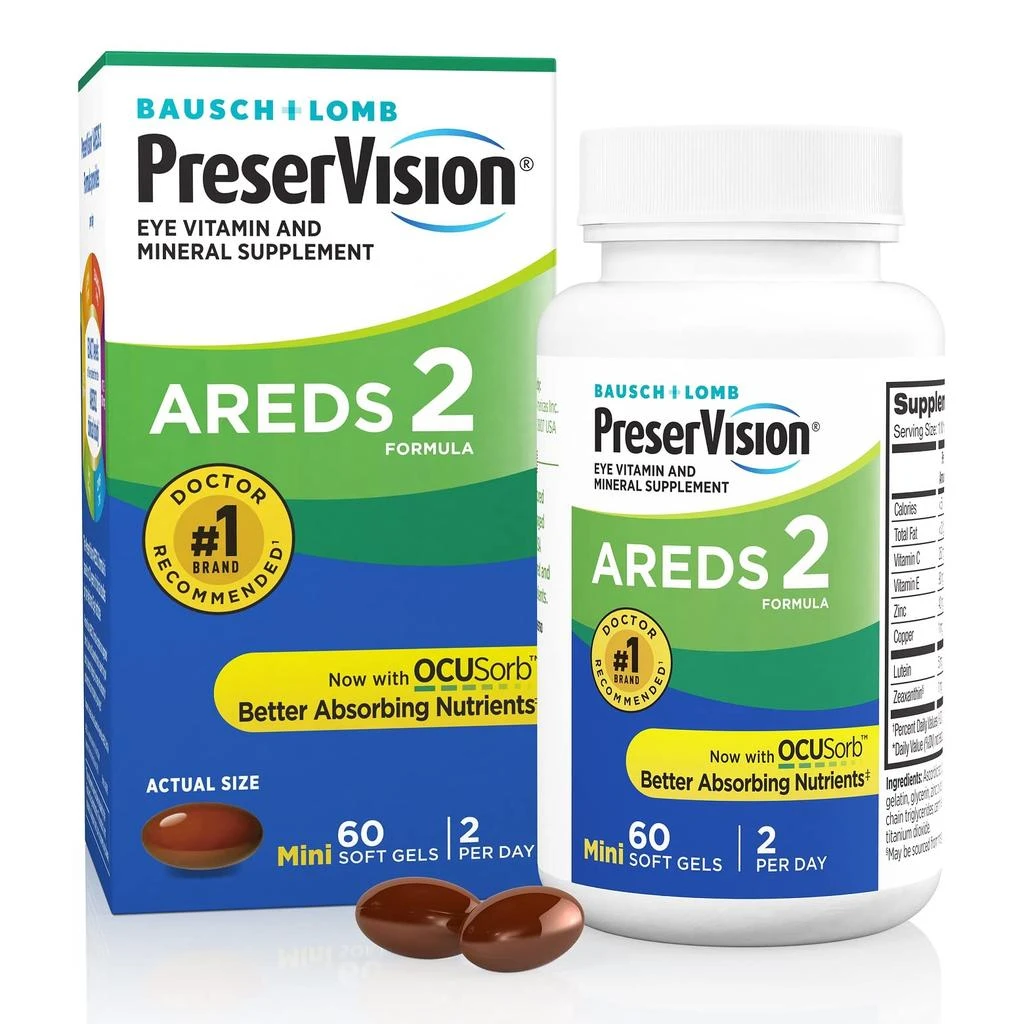 商品PreserVision|PreserVision AREDS 2 Eye Vitamin & Mineral Supplement, Contains Lutein, Vitamin C, Zeaxanthin, Zinc & Vitamin E, 60 Softgels (Packaging May Vary),价格¥168,第1张图片